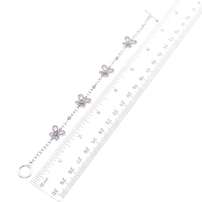 925 Sterling Silver Enamel Real Amethyst Butterfly Bracelet 7"
