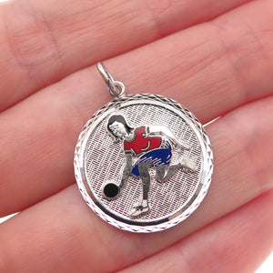 Griffith & Sons 925 Sterling Silver Vintage Enamel Female Bowling Player Pendant