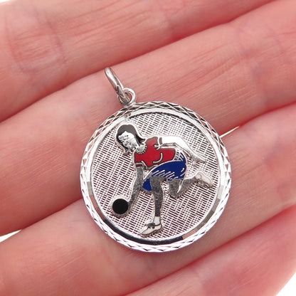 Griffith & Sons 925 Sterling Silver Vintage Enamel Female Bowling Player Pendant