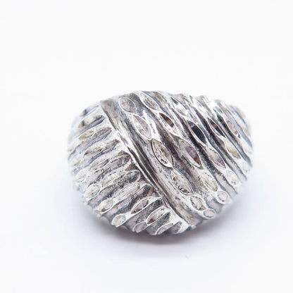 925 Sterling Silver Vintage Ribbed Ring Size 8.25