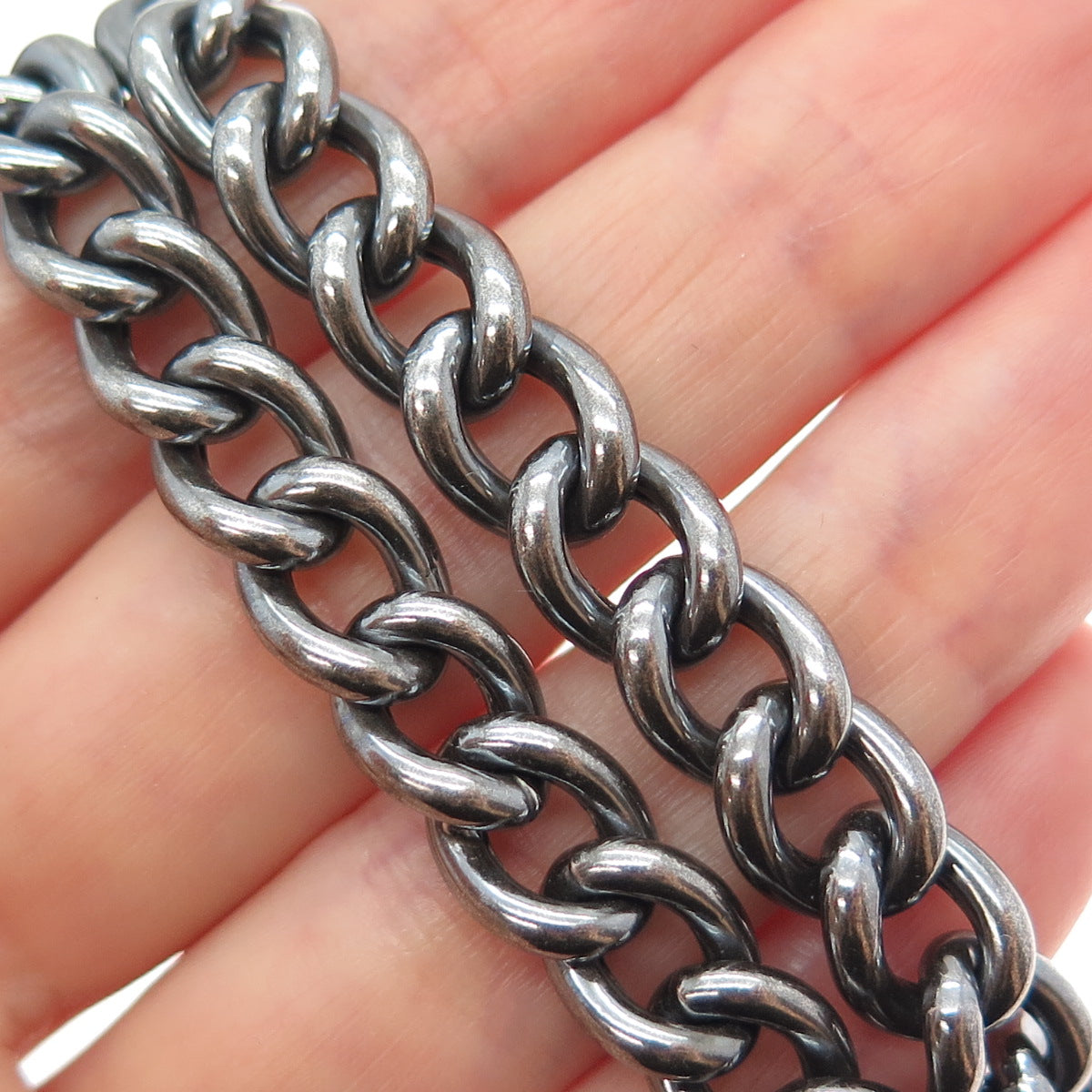RD HSN LP Sterling Silver Vintage Italy Double Curb Link Oxidized Bracelet 7.5"