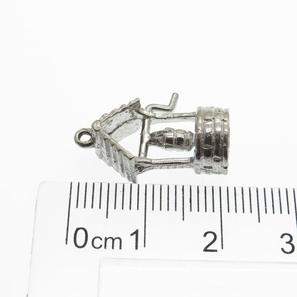 925 Sterling Silver Antique Art Deco Water Well 3D Charm Pendant