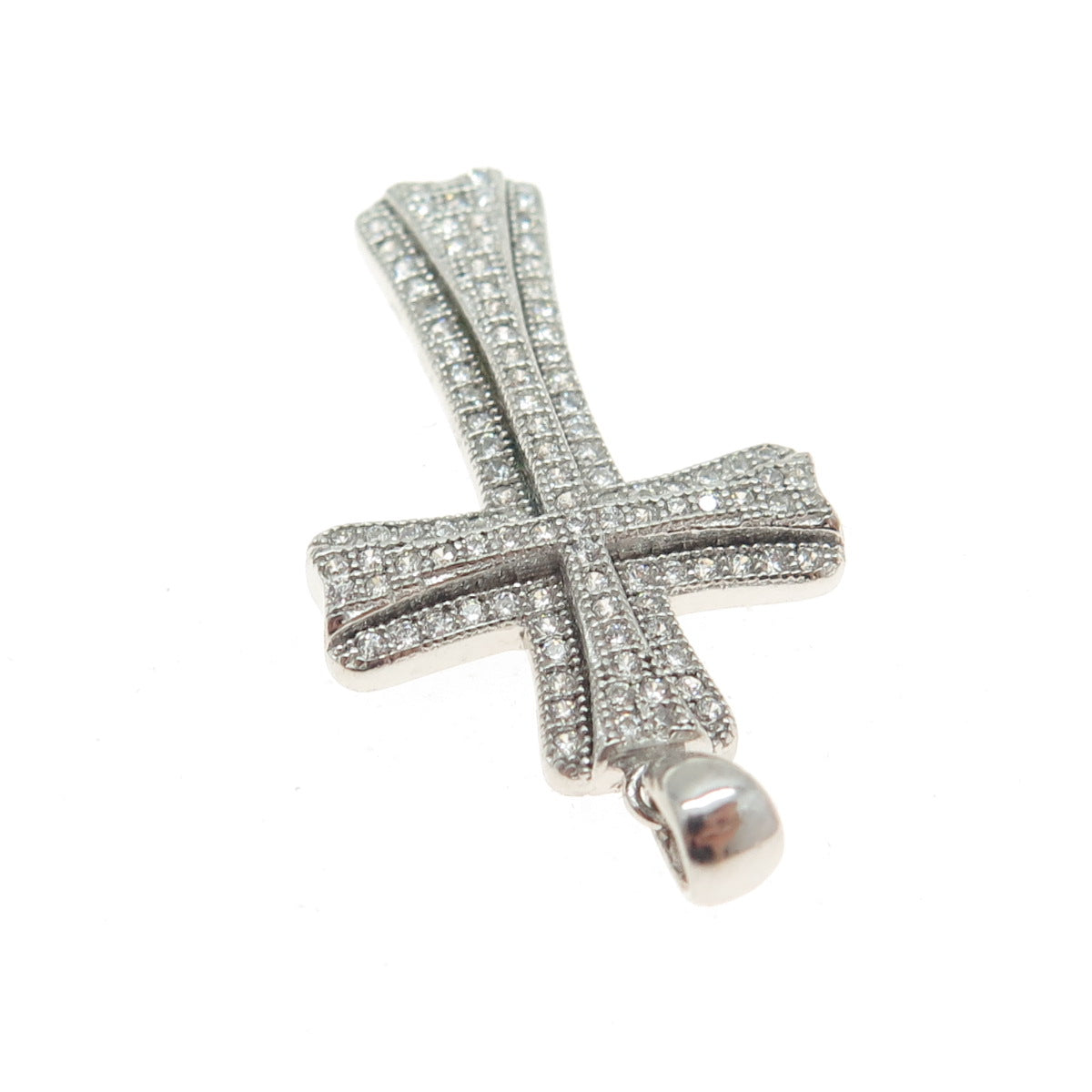 925 Sterling Silver Round-Cut Shaped C Z Cross Pendant