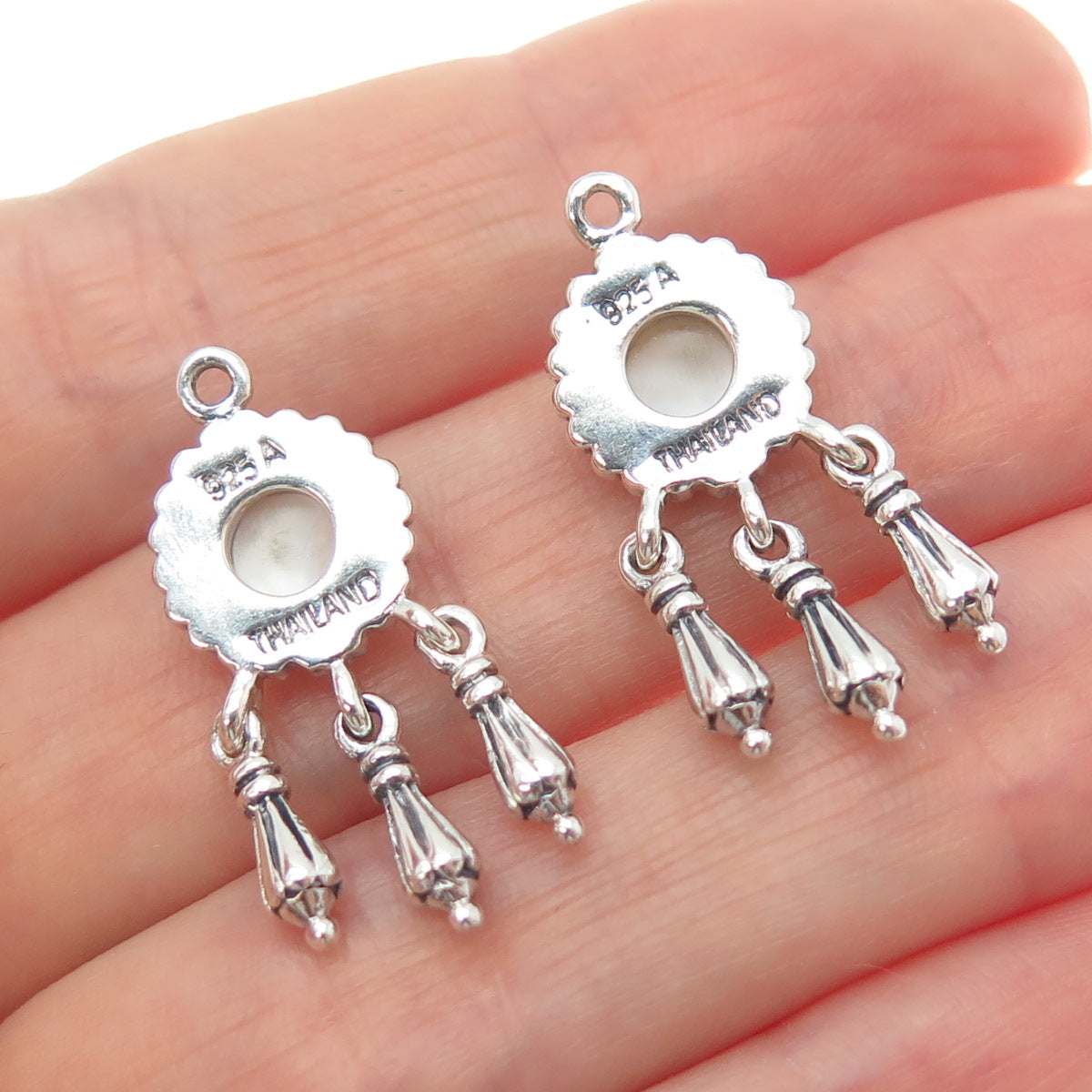 925 Sterling Silver Vintage Real MOP Modernist Dangle Jacket Earrings