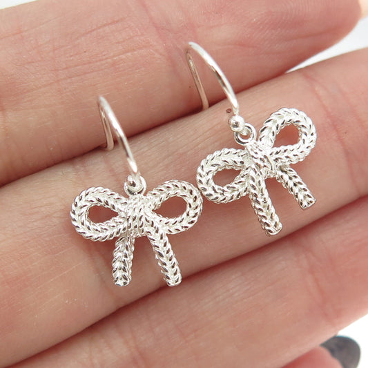 925 Sterling Silver Bow Roped Dangling Earrings