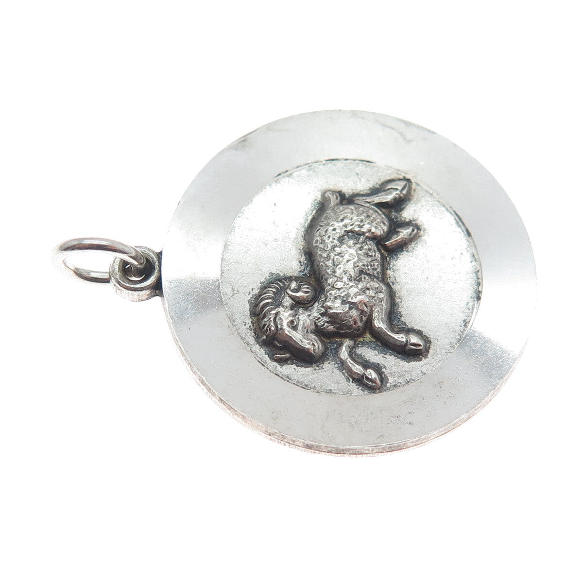 925 Sterling Silver Vintage Aries Zodiac Sign Round Pendant