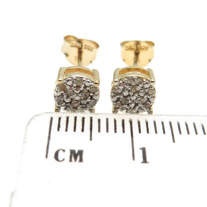 925 Sterling Silver Gold Plated Real Round-Cut Diamond Stud Earrings