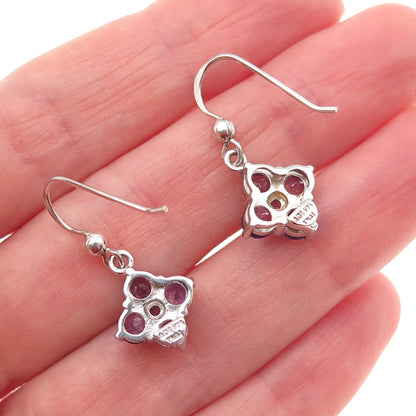 925 Sterling Silver Real Round-Cut Amethyst Floral Dangle Earrings