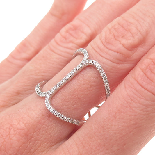 925 Sterling Silver Round-Cut C Z Hug Ring Size 7