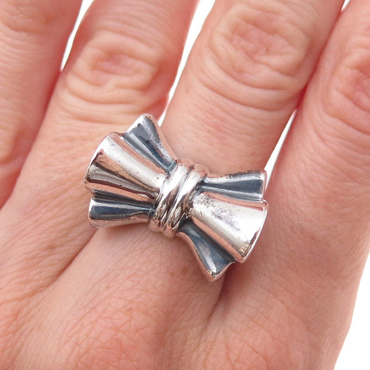 925 Sterling Silver Vintage Italy Modernist Box Oxidized Ring Size 7.75