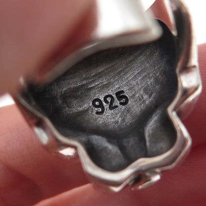 925 Sterling Silver Vintage Real Ruby Panther Oxidized Ring Size 8.25