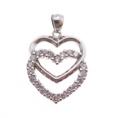 925 Sterling Silver Round-Cut C Z Double Heart Charm Pendant