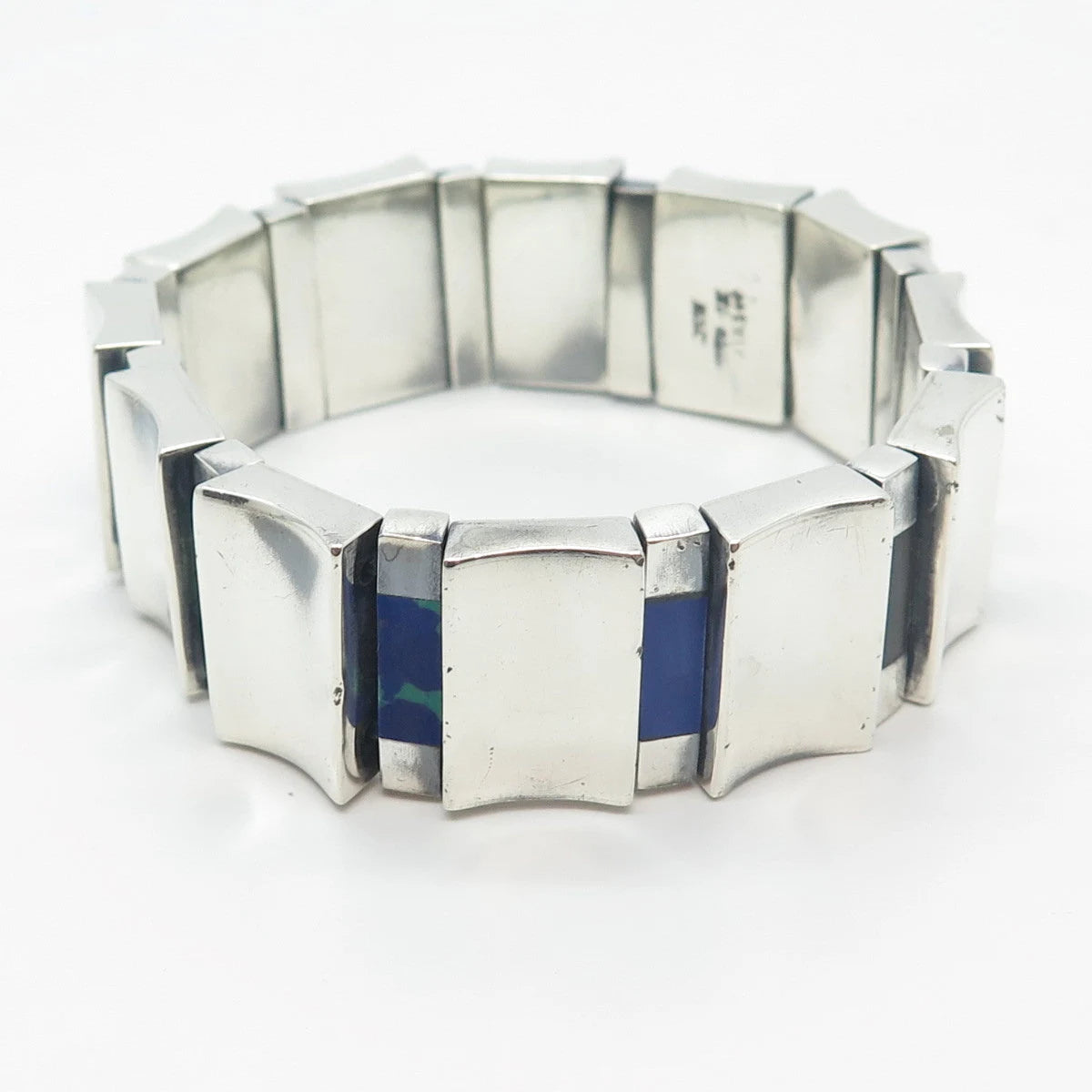 925 Sterling Silver Vintage Mexico Malachite Azurite & Black Onyx Bracelet 6.5"
