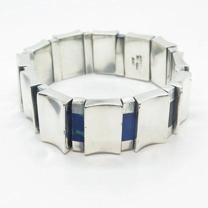 925 Sterling Silver Vintage Mexico Malachite Azurite & Black Onyx Bracelet 6.5"