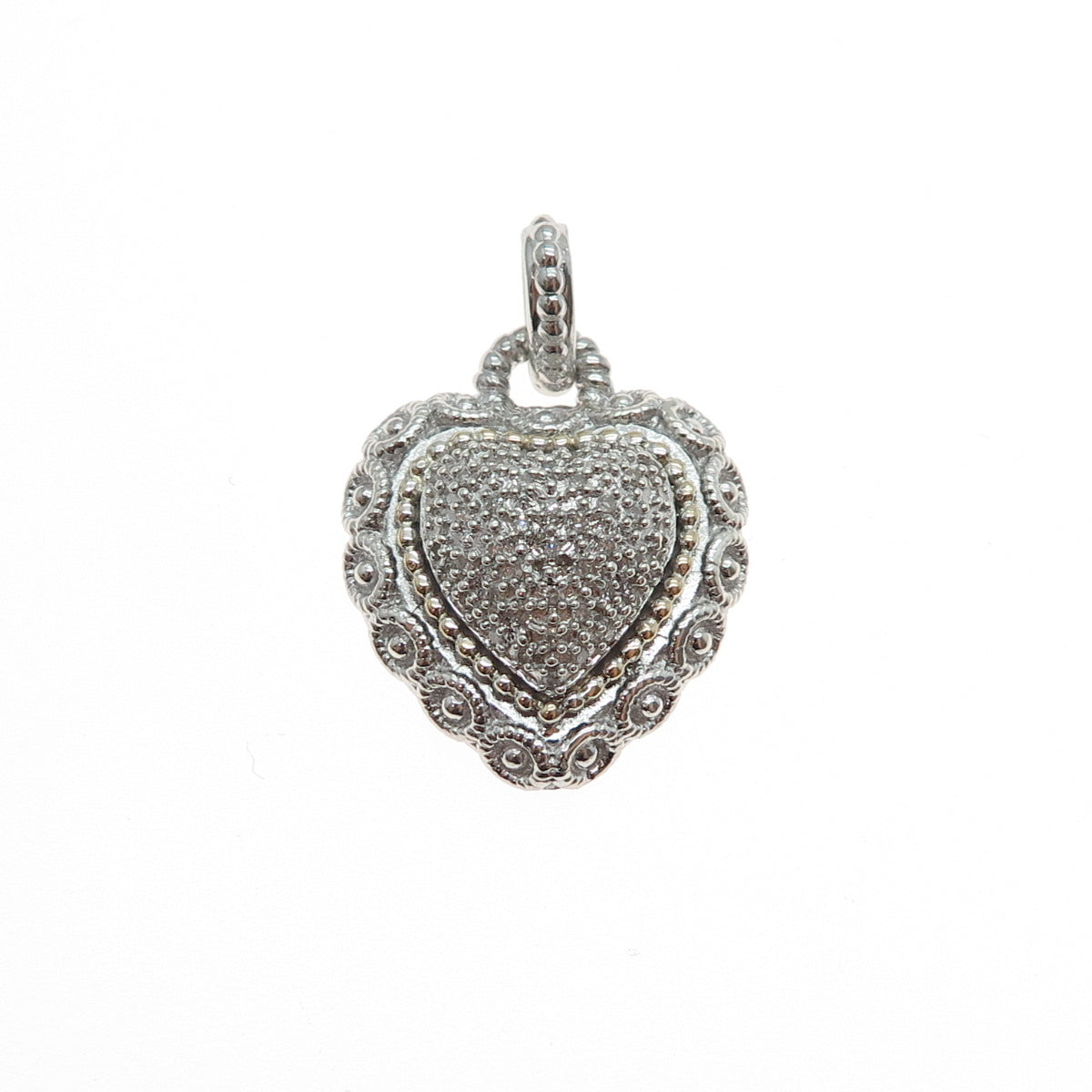 925 Sterling Silver & 14K Gold Real Round-Cut Diamond Heart Charm Pendant