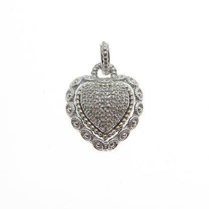 925 Sterling Silver & 14K Gold Real Round-Cut Diamond Heart Charm Pendant