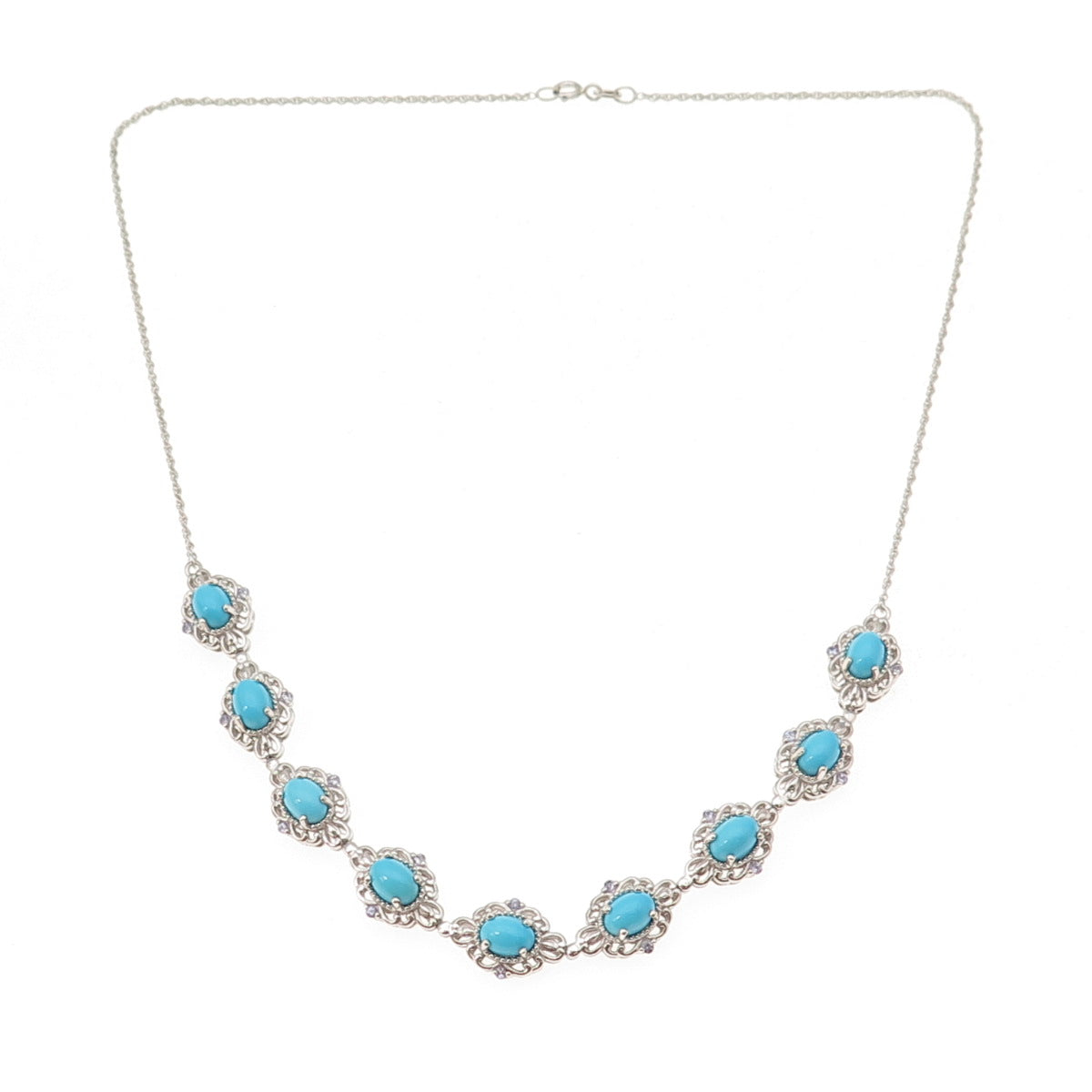 Chuck Clemency 925 Sterling Silver Real Turquoise & Tanzanite Chain Necklace 18"