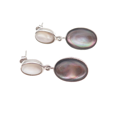 925 Sterling Silver Vintage Real MOP & Abalone Shell Dangle Earrings