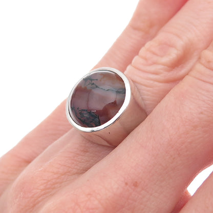 925 Sterling Silver Vintage 1976 S&B London Real Agate Modernist Ring Size 6.25