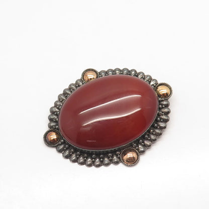 925 Sterling Silver Vintage Real Agate Gemstone Beaded Pin Brooch / Pendant