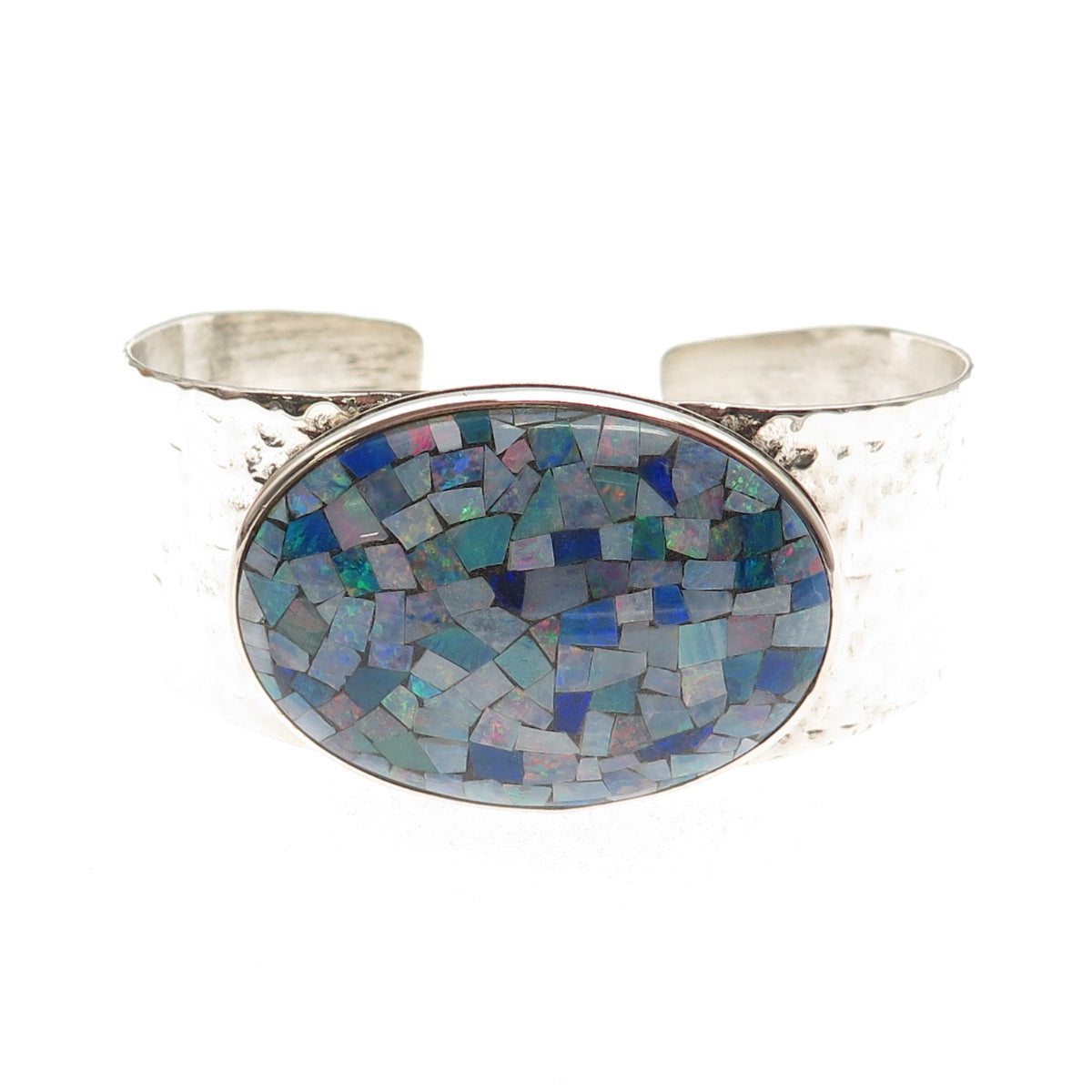Jay King Desert Rose 925 Sterling Vintage Real Opal Inlay Adjustable Bracelet 7"