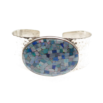 Jay King Desert Rose 925 Sterling Vintage Real Opal Inlay Adjustable Bracelet 7"