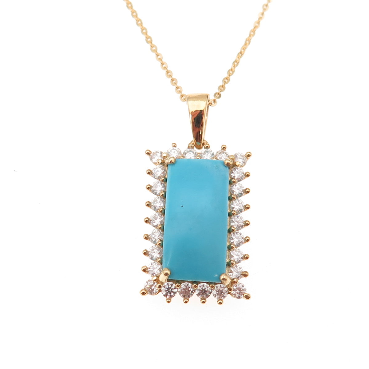D'Joy Sterling Silver Gold Plated Real Turquoise & Moissanite Chain Necklace 20"