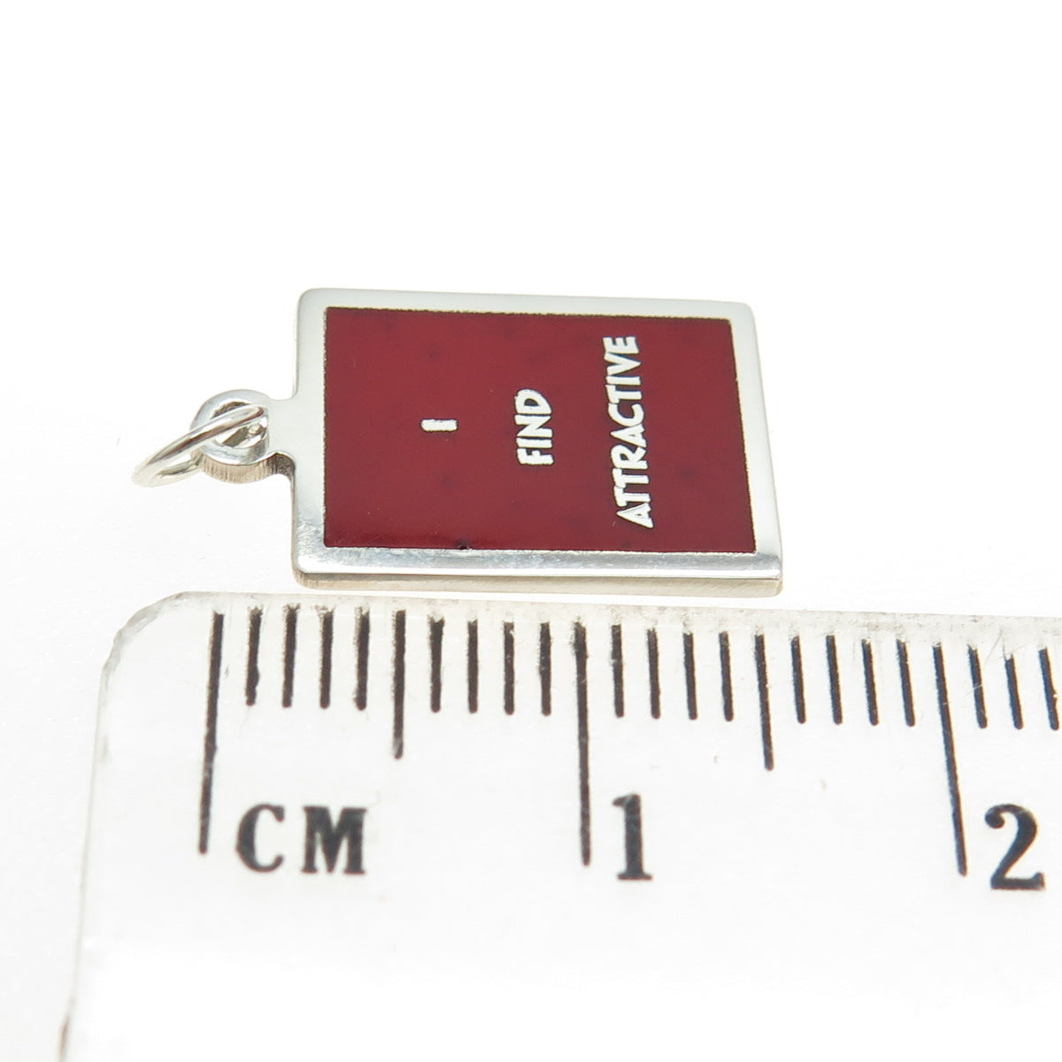 925 Sterling Silver Red Enamel "I Find Attractive" Minimalist Charm Pendant