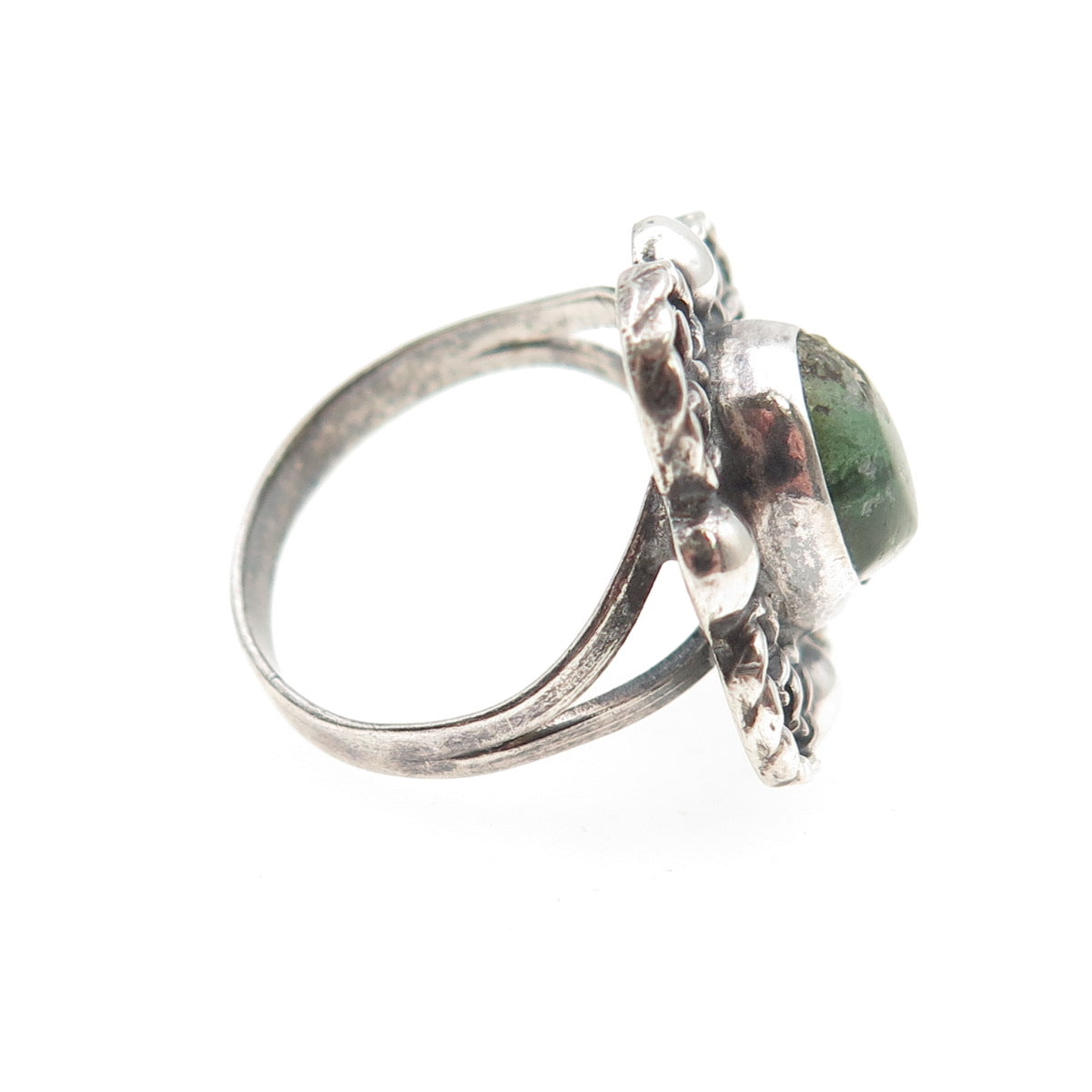 925 Sterling Silver Vintage Mexico Real Turquoise Flower Oxidized Ring Size 6.25