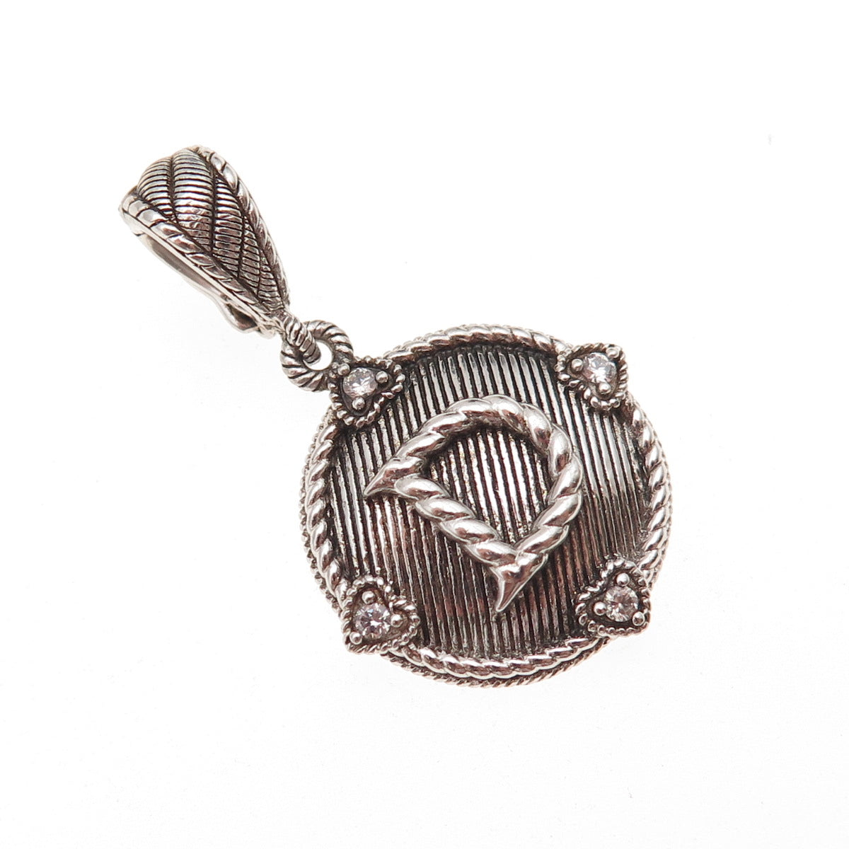 Judith Ripka 925 Sterling Silver Round-Cut C Z Letter D Initial Charm Pendant