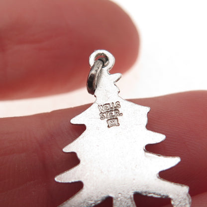 Wells 925 Sterling Silver Vintage Enamel Christmas Tree Charm Pendant