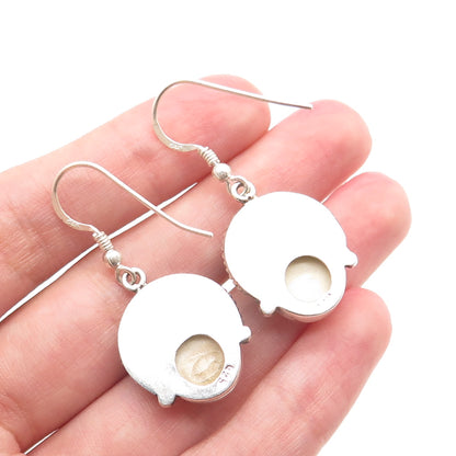 925 Sterling Silver Vintage Real White Onyx & Iolite Moon Face Dangle Earrings
