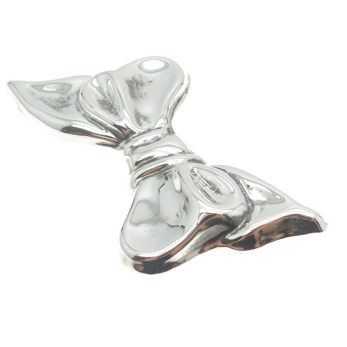 925 Sterling Silver Vintage Mexico Puffy Ribbon Bow Pin Brooch