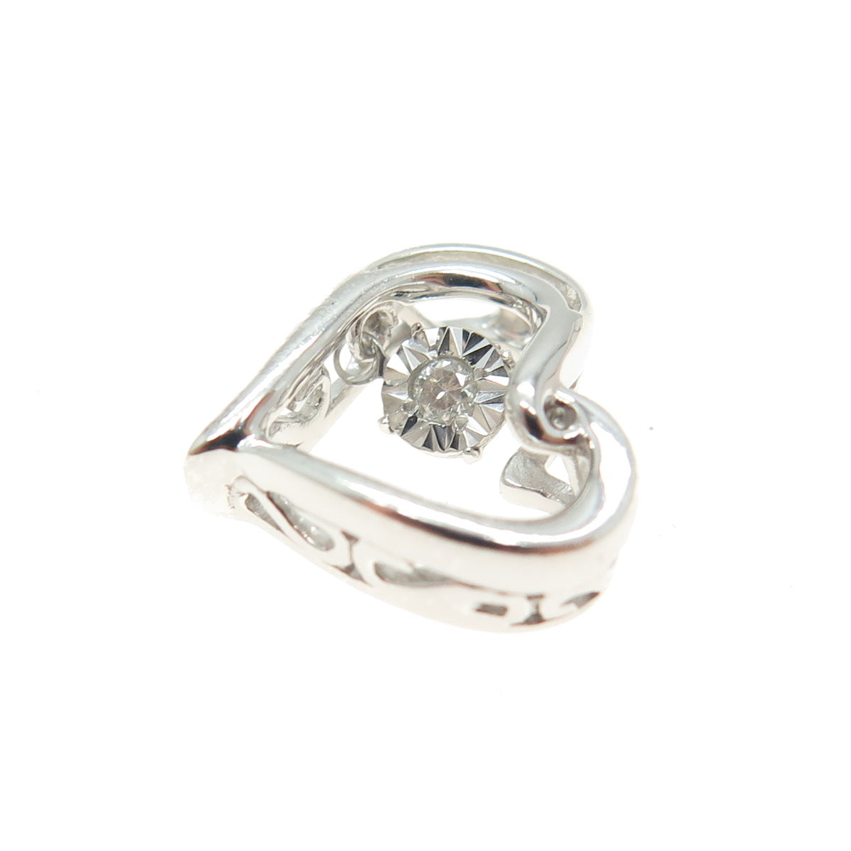 ZEI 925 Sterling Silver Real Round-Cut Diamond Heart Minimalist Slide Pendant