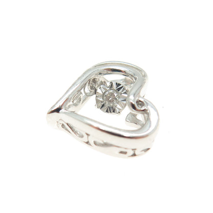 ZEI 925 Sterling Silver Real Round-Cut Diamond Heart Minimalist Slide Pendant