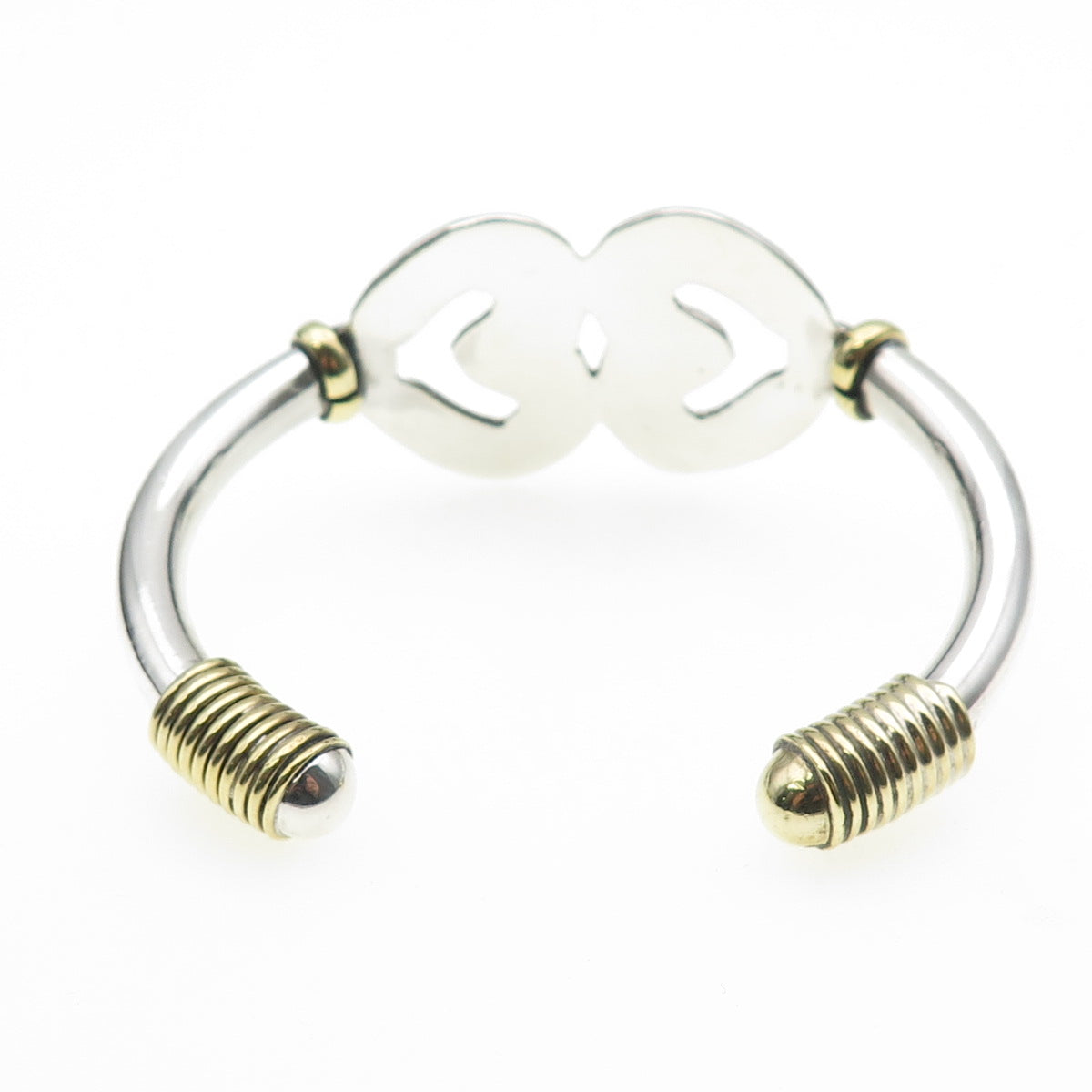 925 Sterling 2-Tone Vintage Mexico Modernist Heart Adjustable Bracelet 6.5"