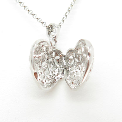 925 Sterling Silver Italy Round-Cut C Z Locket Heart Cable Chain Necklace 16"