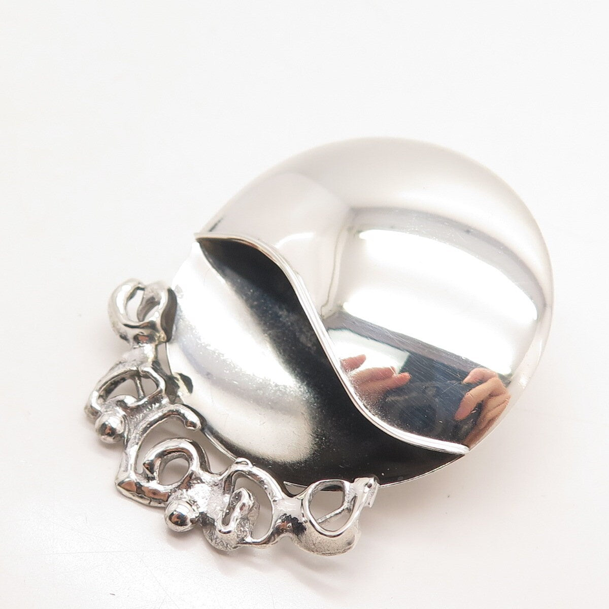 925 Sterling Silver Vintage Round Modernist Pin Brooch / Pendant