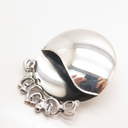 925 Sterling Silver Vintage Round Modernist Pin Brooch / Pendant