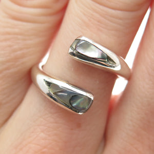925 Sterling Silver Vintage Mexico Real Abalone Shell Adjustable Ring Size 7