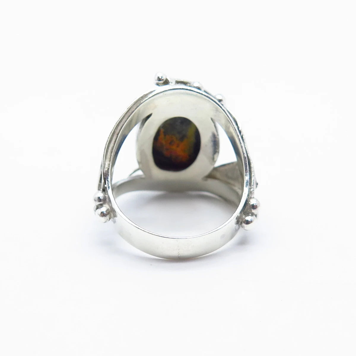 925 Sterling Silver Vintage Real Tiger Iron Gem Leaf Ring Size 6.25