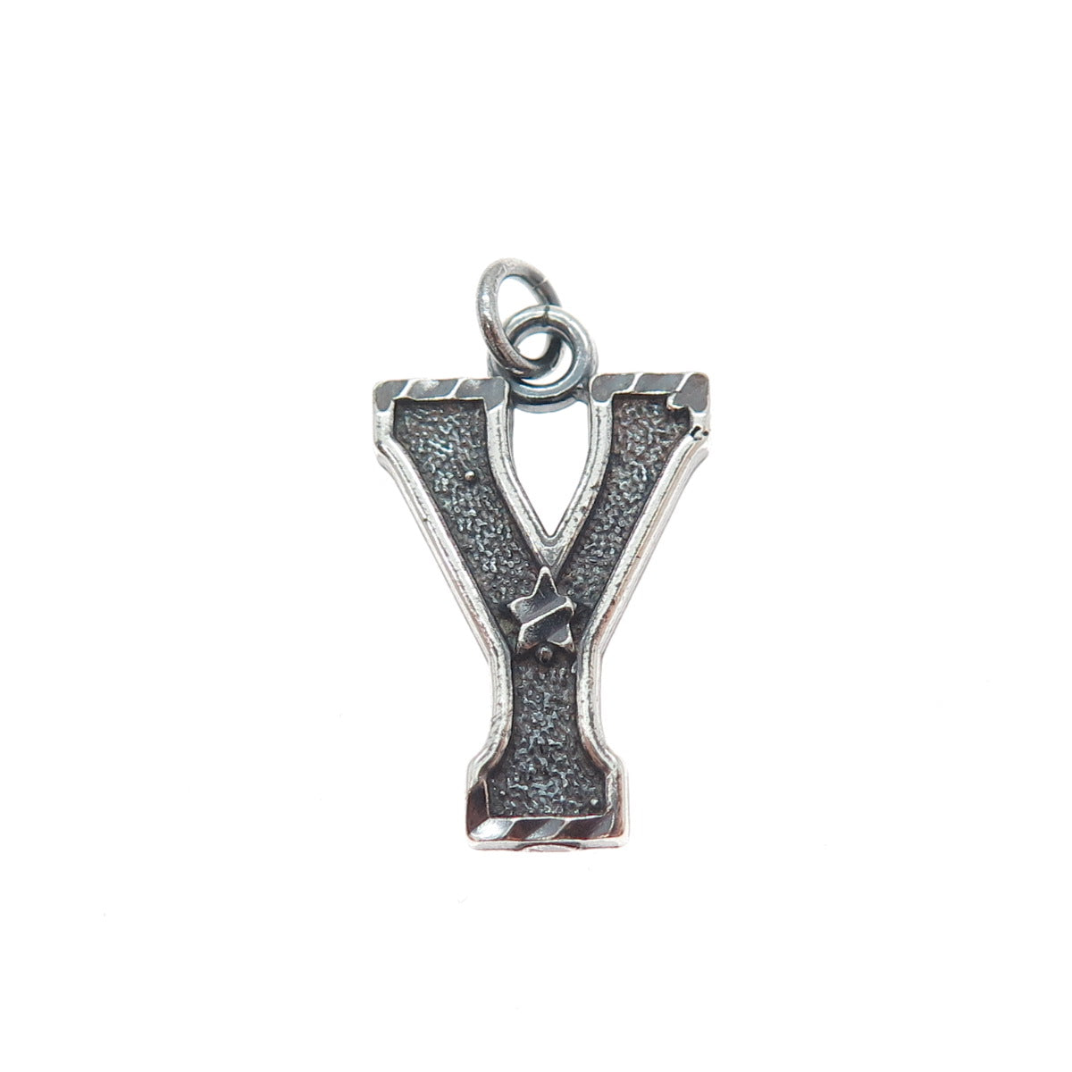 925 Sterling Silver Vintage Letter Y Initial Star of David Oxidized Mini Pendant
