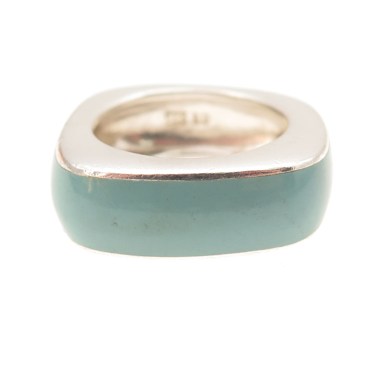 Argento Vivo 925 Sterling Silver Vintage Enamel Modernist Band Ring Size 7