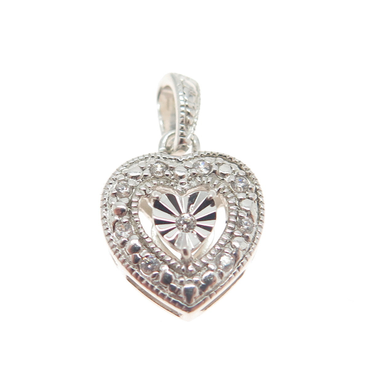 HAN 925 Sterling Silver C Z Heart Pendant