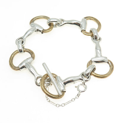 925 Sterling Silver 2-Tone Vintage Mexico Snaffle Bit Bracelet 6"