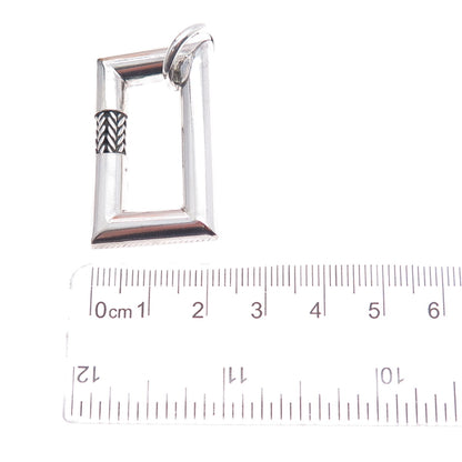 925 Sterling Silver Vintage Modernist Spiga Frame Oxidized Charm Pendant