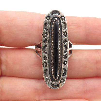 925 Sterling Silver Vintage Southwestern Real Black Onyx Moon & Sun Ring Size 7