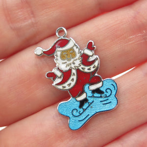 WELLS 925 Sterling Silver Antique Enamel Santa Claus Ice Skating Charm Pendant