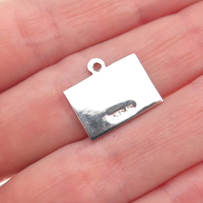 925 Sterling Vintage Enamel Western Postal Happy Birthday Card Mini Pendant