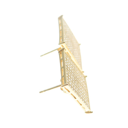 925 Sterling Silver Gold Plated Round-Cut C Z Princess Square Stud Earrings